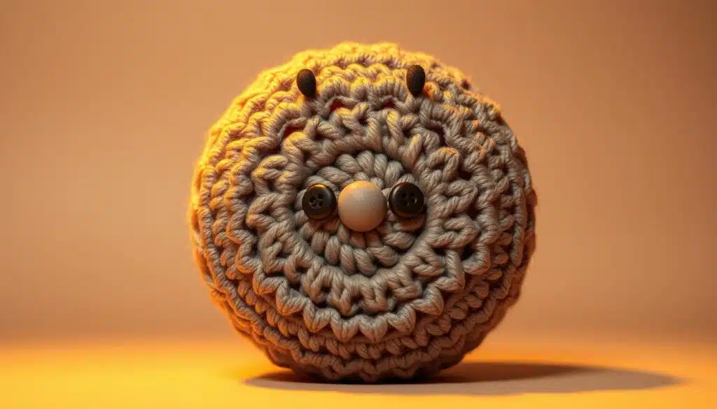 A cozy, handcrafted magic ring amigurumi doll, its crocheted yarn surface gently illuminated by warm, soft lighting. The circular center motif is the focal point, surrounded by intricate stitches that form a delicate, lacy pattern. The doll's features are simplified yet expressive, with a friendly smile and button eyes that draw the viewer in. The composition is centered, allowing the textural details of the crocheted form to be appreciated. The background is a neutral, slightly blurred gradient that keeps the attention on the charming amigurumi craft. Overall, the image conveys a sense of handmade warmth, skilled technique, and playful whimsy. A cozy, handcrafted magic ring amigurumi doll, its crocheted yarn surface gently illuminated by warm, soft lighting. The circular center motif is the focal point, surrounded by intricate stitches that form a delicate, lacy pattern. The doll's features are simplified yet expressive, with a friendly smile and button eyes that draw the viewer in. The composition is centered, allowing the textural details of the crocheted form to be appreciated. The background is a neutral, slightly blurred gradient that keeps the attention on the charming amigurumi craft. Overall, the image conveys a sense of handmade warmth, skilled technique, and playful whimsy.