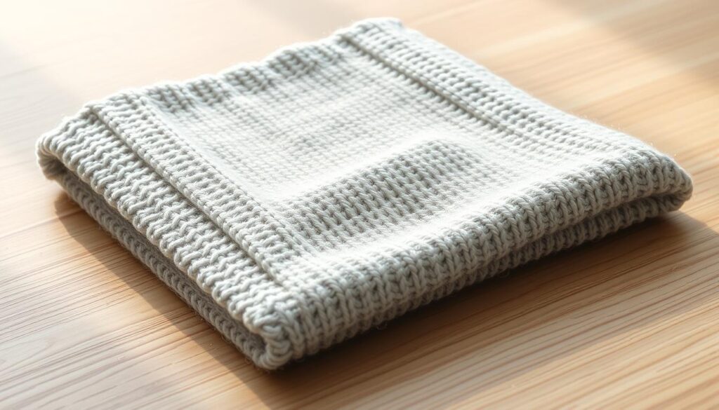 A neatly folded knitted garment rests on a wooden surface, its intricate stitches glistening with water droplets. The camera captures the scene from a slightly elevated angle, highlighting the delicate process of wet blocking. Soft, diffused lighting casts a gentle glow, emphasizing the subtle curves and textures of the fabric. The background is minimalist, allowing the knitted piece to take center stage, showcasing the transformative power of this essential finishing technique. The overall mood is one of tranquility and craftsmanship, inviting the viewer to appreciate the meticulous care and attention to detail required to achieve a professional-looking, perfectly shaped knitted item. A neatly folded knitted garment rests on a wooden surface, its intricate stitches glistening with water droplets. The camera captures the scene from a slightly elevated angle, highlighting the delicate process of wet blocking. Soft, diffused lighting casts a gentle glow, emphasizing the subtle curves and textures of the fabric. The background is minimalist, allowing the knitted piece to take center stage, showcasing the transformative power of this essential finishing technique. The overall mood is one of tranquility and craftsmanship, inviting the viewer to appreciate the meticulous care and attention to detail required to achieve a professional-looking, perfectly shaped knitted item.