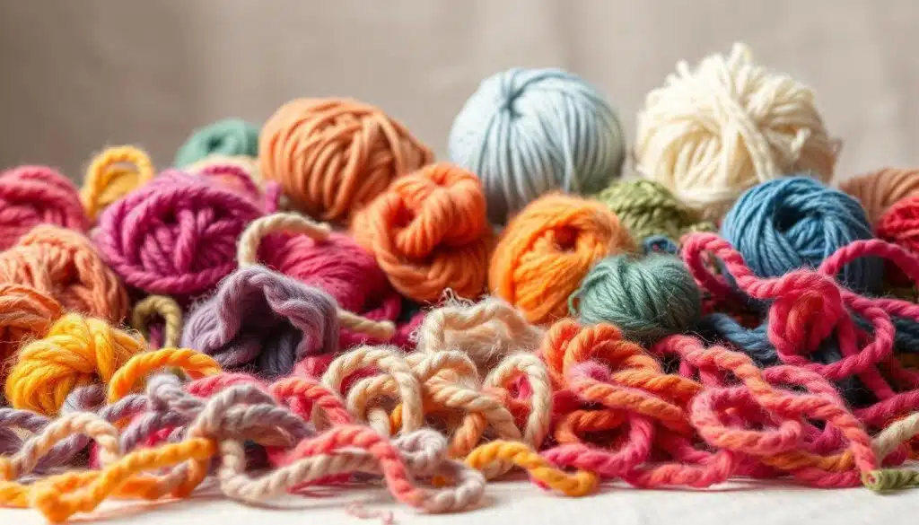 A vibrant still life showcasing an array of novelty yarns in a soft, diffused lighting. In the foreground, a varied selection of textured and unusual yarns in a myriad of colors - boucle, slub, bouclé, and chenille yarns intertwine, creating a tactile and visually intriguing display. The middle ground features skeins of these novelty fibers, their irregular shapes and fluffy textures inviting the viewer to reach out and touch. The background is a neutral, subtly blurred backdrop, allowing the unique character of the yarns to take center stage. The overall scene evokes a sense of creativity, creativity, and the endless possibilities of fiber arts. A vibrant still life showcasing an array of novelty yarns in a soft, diffused lighting. In the foreground, a varied selection of textured and unusual yarns in a myriad of colors - boucle, slub, bouclé, and chenille yarns intertwine, creating a tactile and visually intriguing display. The middle ground features skeins of these novelty fibers, their irregular shapes and fluffy textures inviting the viewer to reach out and touch. The background is a neutral, subtly blurred backdrop, allowing the unique character of the yarns to take center stage. The overall scene evokes a sense of creativity, creativity, and the endless possibilities of fiber arts.