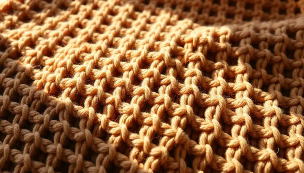 A cozy, sustainable yarn waffle stitch texture, shot in warm, natural lighting. The smooth, plush fabric fills the frame, its intricate, textured patterns casting soft shadows. The yarn is a rich, earthy hue, giving a sense of organic warmth and comfort. The camera angle is slightly elevated, capturing the dimensional quality of the stitches. The overall mood is soothing, inviting the viewer to envision wrapping up in a handmade waffle stitch blanket or scarf. The image conveys the natural, eco-friendly qualities of this classic crochet technique. A cozy, sustainable yarn waffle stitch texture, shot in warm, natural lighting. The smooth, plush fabric fills the frame, its intricate, textured patterns casting soft shadows. The yarn is a rich, earthy hue, giving a sense of organic warmth and comfort. The camera angle is slightly elevated, capturing the dimensional quality of the stitches. The overall mood is soothing, inviting the viewer to envision wrapping up in a handmade waffle stitch blanket or scarf. The image conveys the natural, eco-friendly qualities of this classic crochet technique.