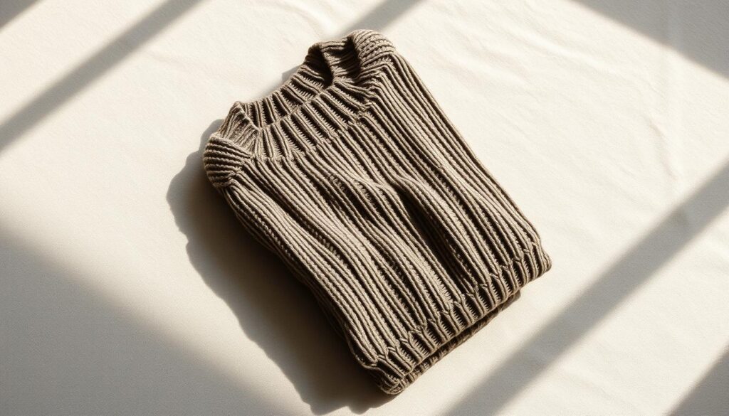 A neatly folded knit slipover rests atop a gently textured linen surface, illuminated by soft, diffused natural light. The knitwear's intricate stitches and crisp, even edges are clearly visible, showcasing the meticulous blocking process. The color palette is muted and earthy, with subtle variations in the yarn's hues. The composition emphasizes the garment's simplicity and elegance, inviting the viewer to appreciate the craft and care required to create a long-lasting, well-finished piece. A neatly folded knit slipover rests atop a gently textured linen surface, illuminated by soft, diffused natural light. The knitwear's intricate stitches and crisp, even edges are clearly visible, showcasing the meticulous blocking process. The color palette is muted and earthy, with subtle variations in the yarn's hues. The composition emphasizes the garment's simplicity and elegance, inviting the viewer to appreciate the craft and care required to create a long-lasting, well-finished piece.