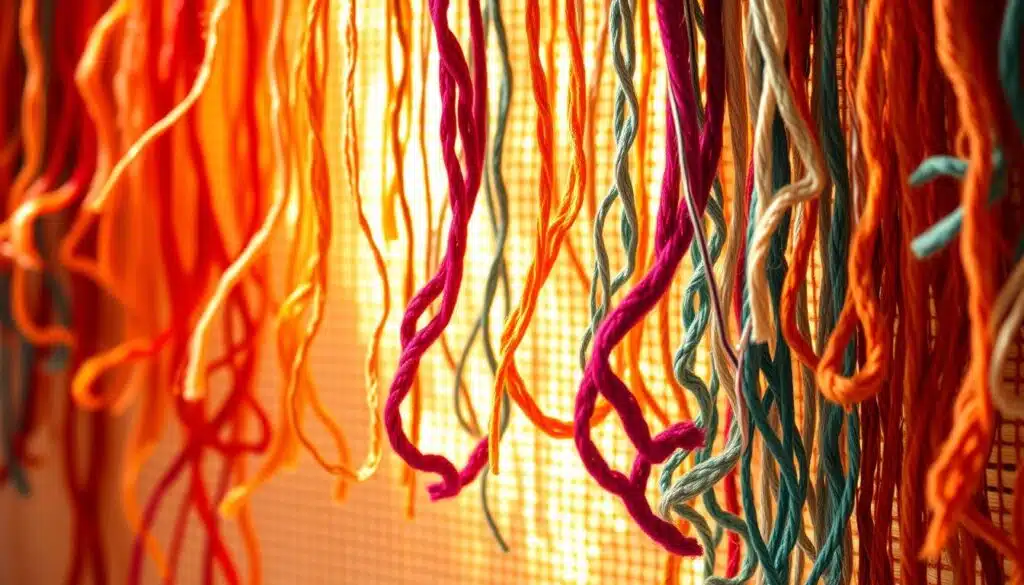 Decorative tails of yarn, elegantly cascading from a woven tapestry. Intricate patterns of loops and twists, each one a unique design element. Vibrant hues blend seamlessly, creating a captivating visual symphony. Warm lighting casts a soft, inviting glow, highlighting the textural interplay. The tails dance with a graceful, organic movement, inviting the viewer to explore the artful composition. A high-resolution close-up, captured with a shallow depth of field, emphasizes the tactile and visually striking nature of these creative yarn finishes. Artistic and intentional, these decorative tails elevate the woven work, adding depth, texture, and a touch of whimsy. Decorative tails of yarn, elegantly cascading from a woven tapestry. Intricate patterns of loops and twists, each one a unique design element. Vibrant hues blend seamlessly, creating a captivating visual symphony. Warm lighting casts a soft, inviting glow, highlighting the textural interplay. The tails dance with a graceful, organic movement, inviting the viewer to explore the artful composition. A high-resolution close-up, captured with a shallow depth of field, emphasizes the tactile and visually striking nature of these creative yarn finishes. Artistic and intentional, these decorative tails elevate the woven work, adding depth, texture, and a touch of whimsy.