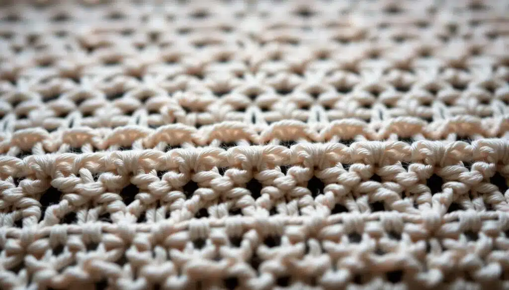 Uniform tension advanced: A close-up view of intricate crochet stitches, their edges perfectly aligned and tension meticulously maintained. The foreground showcases the delicate interplay of loops and curves, crafted with precision. In the middle ground, the stitches flow seamlessly, creating a mesmerizing textural pattern. Soft, even lighting from above accentuates the dimensional quality, casting subtle shadows that highlight the depth and structure. The background remains subtly blurred, allowing the viewer to focus solely on the artistry of the crochet work. An atmosphere of quiet contemplation and mastery permeates the scene, inviting the observer to appreciate the dedication and skill required to achieve such uniform stitches. Uniform tension advanced: A close-up view of intricate crochet stitches, their edges perfectly aligned and tension meticulously maintained. The foreground showcases the delicate interplay of loops and curves, crafted with precision. In the middle ground, the stitches flow seamlessly, creating a mesmerizing textural pattern. Soft, even lighting from above accentuates the dimensional quality, casting subtle shadows that highlight the depth and structure. The background remains subtly blurred, allowing the viewer to focus solely on the artistry of the crochet work. An atmosphere of quiet contemplation and mastery permeates the scene, inviting the observer to appreciate the dedication and skill required to achieve such uniform stitches.