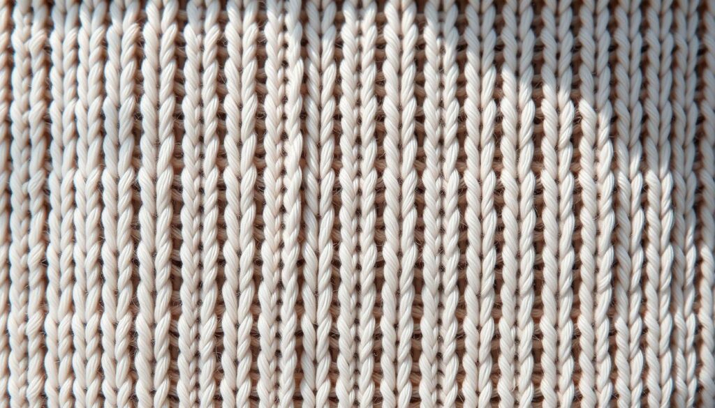 A close-up view of a swatch of stockinette stitch, rendered in natural lighting. The smooth, even texture of the knitted fabric fills the frame, with the distinct horizontal and vertical ridges creating a captivating visual pattern. The stitches appear soft and plush, inviting the viewer to reach out and touch the material. Subtle shadows and highlights accentuate the dimensional quality of the knitting, while a slightly blurred background allows the stitch detail to be the primary focus. The overall impression is one of simplicity, elegance, and the tactile pleasure of handcrafted textiles. A close-up view of a swatch of stockinette stitch, rendered in natural lighting. The smooth, even texture of the knitted fabric fills the frame, with the distinct horizontal and vertical ridges creating a captivating visual pattern. The stitches appear soft and plush, inviting the viewer to reach out and touch the material. Subtle shadows and highlights accentuate the dimensional quality of the knitting, while a slightly blurred background allows the stitch detail to be the primary focus. The overall impression is one of simplicity, elegance, and the tactile pleasure of handcrafted textiles.