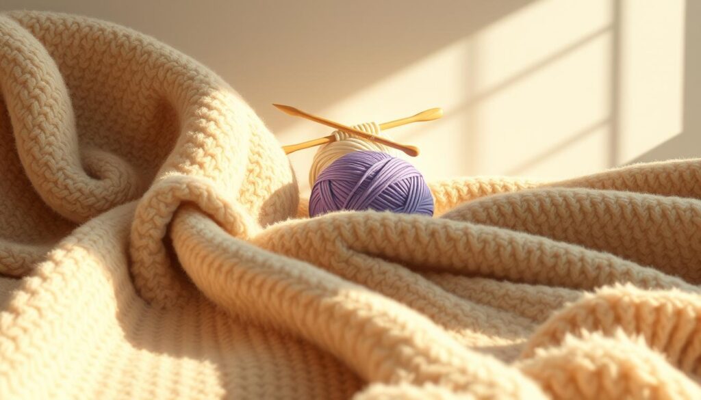 A cozy, textured blanket yardage unfurls in the foreground, inviting touch with its soft, plush fibers. The material drapes gracefully, its folds and creases capturing the play of natural light. In the middle ground, a classic knitting needle and ball of yarn sit nestled, hinting at the potential for handcrafted projects. The background features a serene, minimalist setting, allowing the materials to take center stage and inspire creativity. The overall mood is one of warmth, simplicity, and the meditative joy of the knitting process. A cozy, textured blanket yardage unfurls in the foreground, inviting touch with its soft, plush fibers. The material drapes gracefully, its folds and creases capturing the play of natural light. In the middle ground, a classic knitting needle and ball of yarn sit nestled, hinting at the potential for handcrafted projects. The background features a serene, minimalist setting, allowing the materials to take center stage and inspire creativity. The overall mood is one of warmth, simplicity, and the meditative joy of the knitting process.