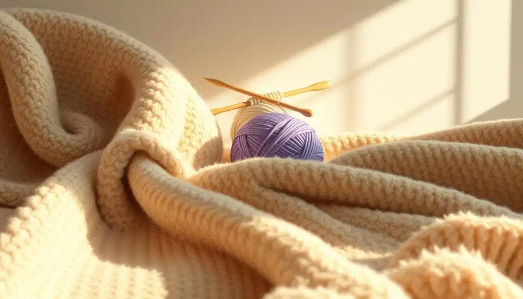 A cozy, textured blanket yardage unfurls in the foreground, inviting touch with its soft, plush fibers. The material drapes gracefully, its folds and creases capturing the play of natural light. In the middle ground, a classic knitting needle and ball of yarn sit nestled, hinting at the potential for handcrafted projects. The background features a serene, minimalist setting, allowing the materials to take center stage and inspire creativity. The overall mood is one of warmth, simplicity, and the meditative joy of the knitting process. A cozy, textured blanket yardage unfurls in the foreground, inviting touch with its soft, plush fibers. The material drapes gracefully, its folds and creases capturing the play of natural light. In the middle ground, a classic knitting needle and ball of yarn sit nestled, hinting at the potential for handcrafted projects. The background features a serene, minimalist setting, allowing the materials to take center stage and inspire creativity. The overall mood is one of warmth, simplicity, and the meditative joy of the knitting process.
